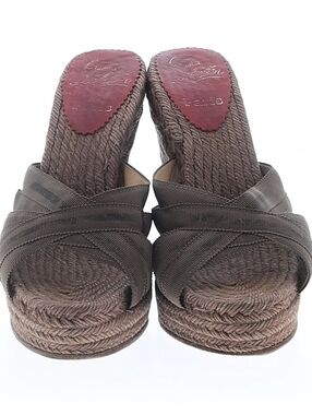 Christin Louboutin Brown Espadrille Sandals Red Bottoms